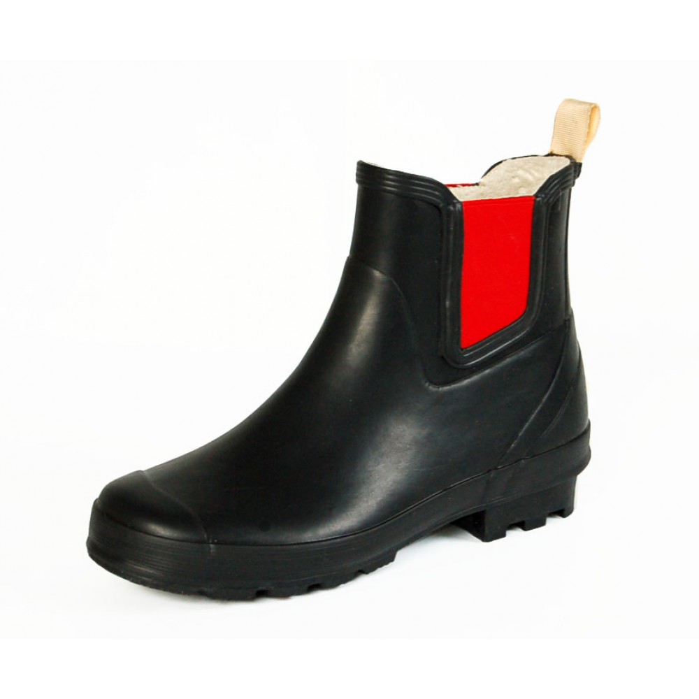 black and red chelsea boots